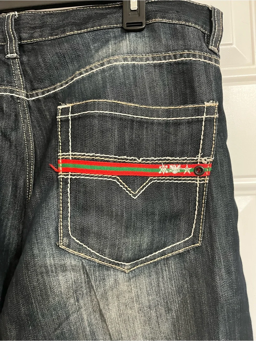 AVIREX Jeans 38x31 Blue Denim Embroidered Pocket Y2K Wide Leg Baggy Streetwear